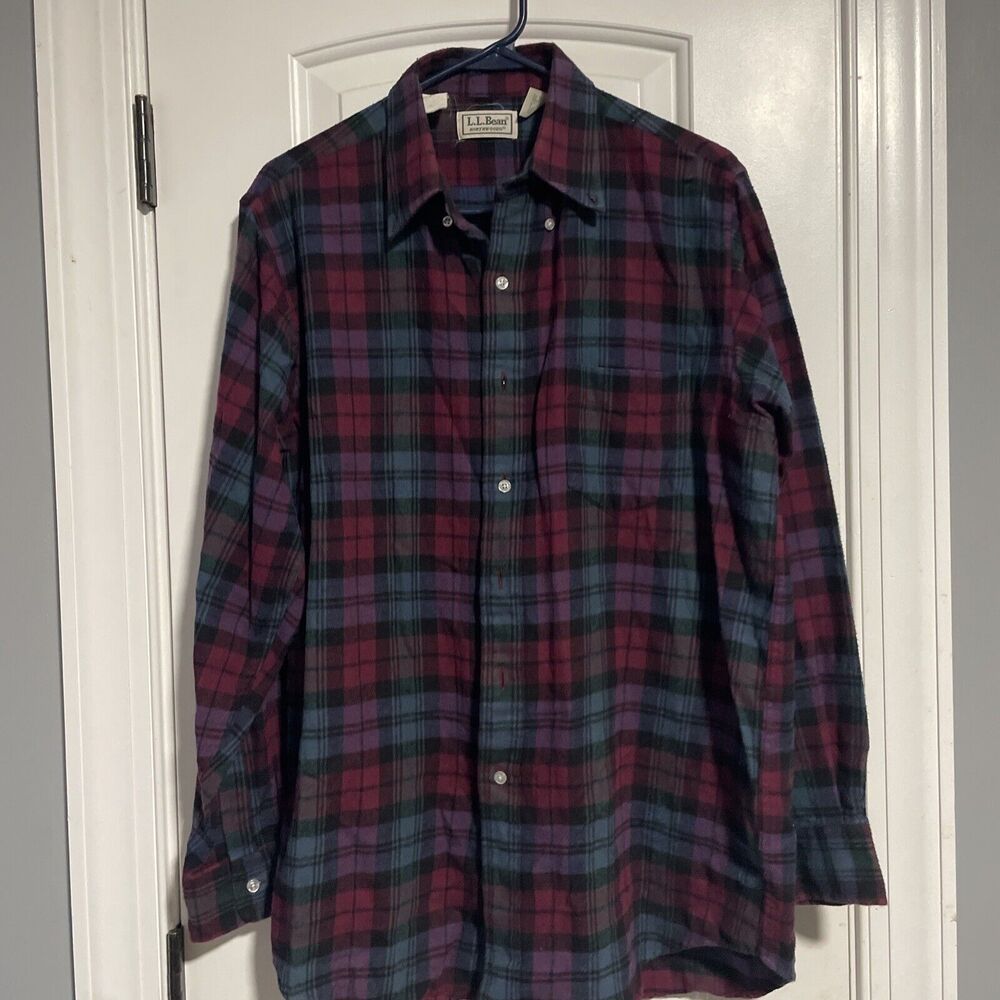 LL Bean Northwoods Men Cotton‎ Flannel Shirt Button Up Plaid Red Black Size M
